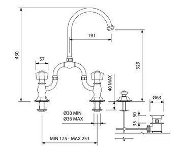 BIANCA - 3 hole bridge mixer with automatic pop-up waste by Park Avenue - view 3